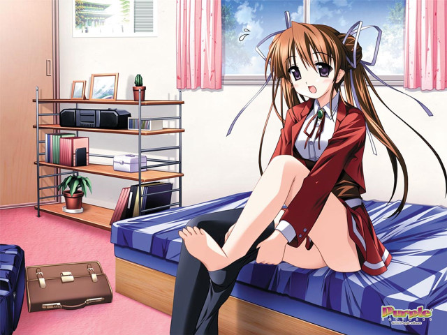 Girl sitting bed suitcase room free wallpaper - medium preview image