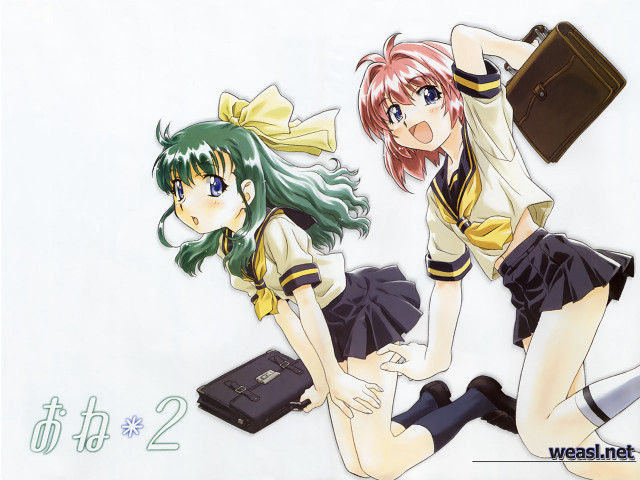 Green haired girls school uniforms free wallpaper - medium preview image