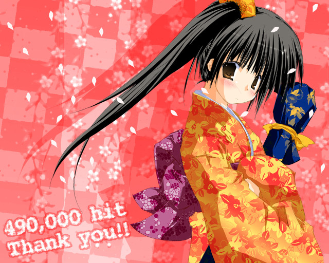 Kimono blush cherryblossoms checkered background free wallpaper - medium preview image