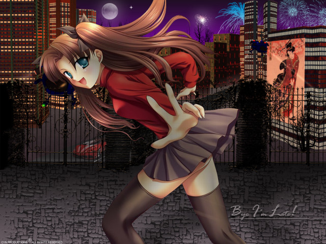 Cartoon girl dancing cityscape night free wallpaper - medium preview image