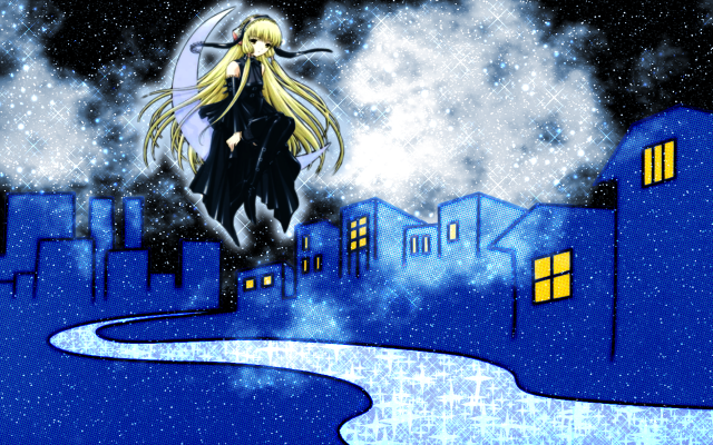 Cartoon woman blackdress city street free wallpaper - medium preview image