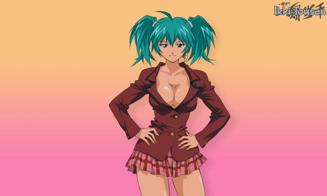 Blue hair pink background anime free wallpaper - medium preview image