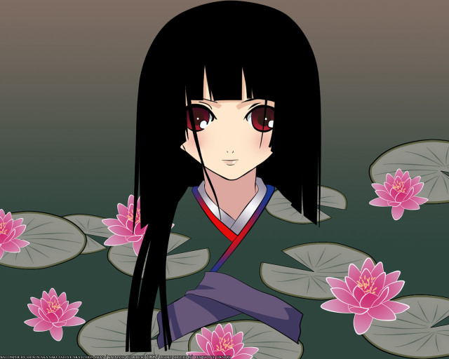 Woman black hair water lilies free wallpaper - medium preview image
