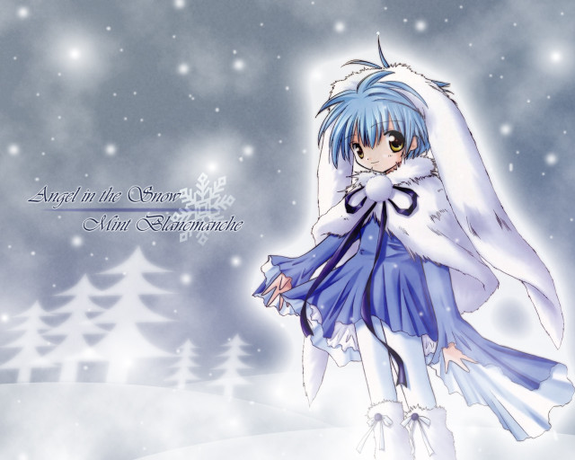 Anime girl blue dress snowflake free wallpaper - medium preview image