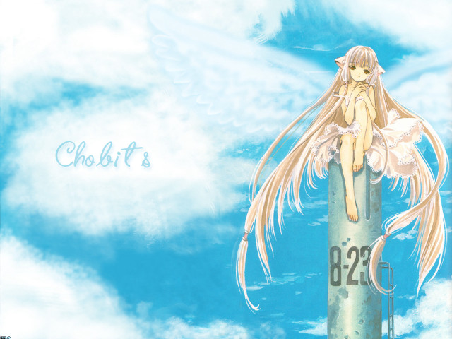Anime girl sitting pole clouds free wallpaper - medium preview image