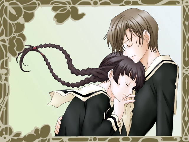 Couple hugging anime school uniforms free wallpaper - medium preview image