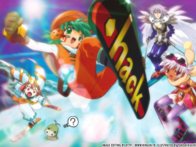 Anime girls flying snowboard green free wallpaper - medium preview image