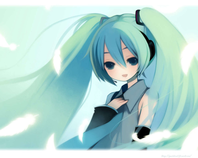 Anime girl blue hair black free wallpaper - medium preview image