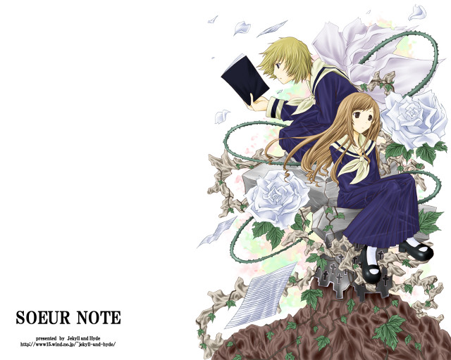 Anime characters tree flowers book free wallpaper - medium preview image