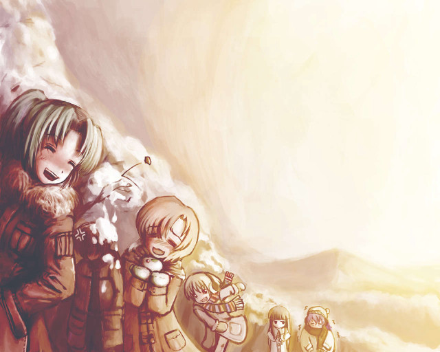 Group people mountain clouds illustration free wallpaper - medium preview image