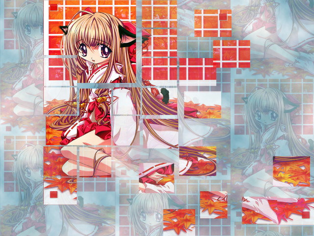 Anime girl mosaic hakama horns free wallpaper - medium preview image