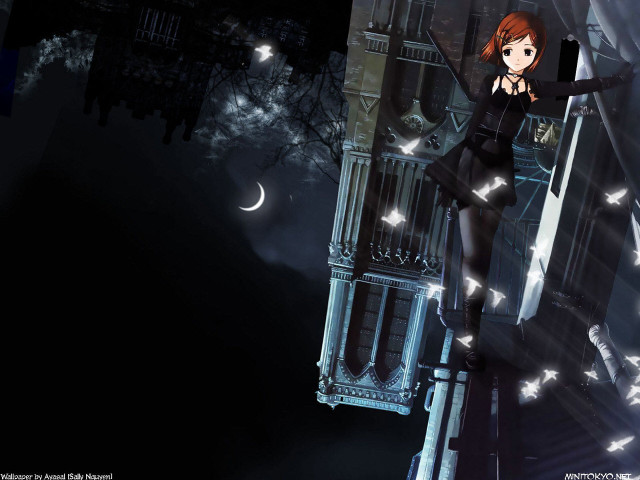 Woman ledge clocktower moon gothic free wallpaper - medium preview image