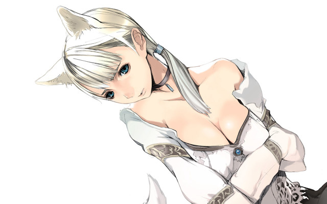 White haired woman animal ears free wallpaper - medium preview image