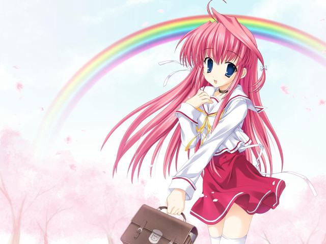 Pink haired girl suitcase rainbow free wallpaper - medium preview image
