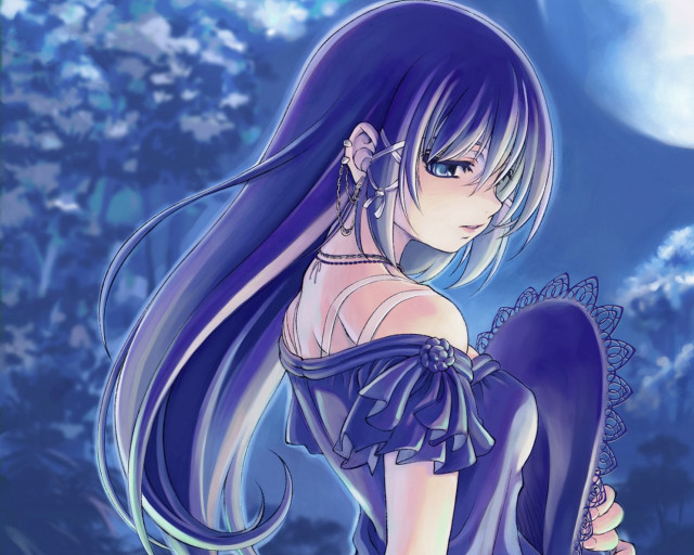 Purple haired girl fullmoon gothic free wallpaper - medium preview image