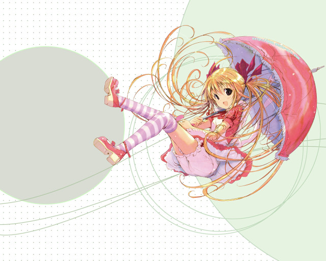 Flying girl umbrella blonde dress free wallpaper - medium preview image