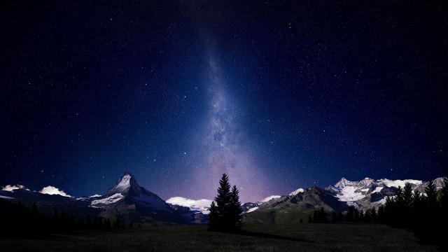Night sky mountain range tree #2 free wallpaper - medium preview image