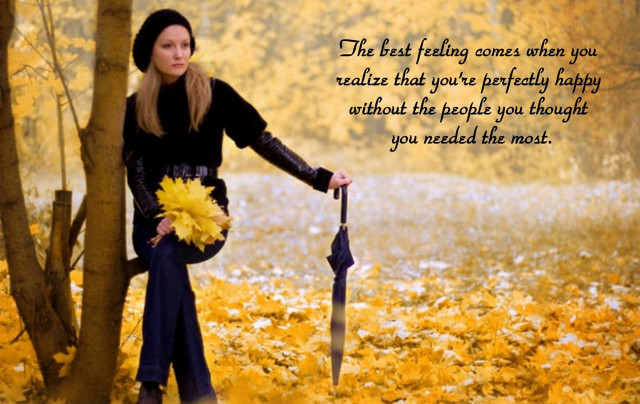 Woman umbrella autumn leaves sunset free wallpaper - medium preview image