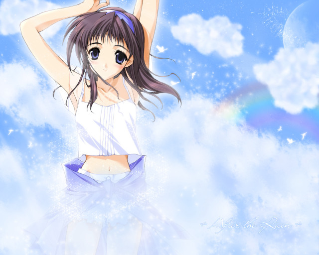 Girl clouds rainbow anime impressionism free wallpaper - medium preview image