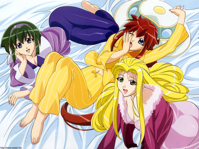 Three anime girls bed holding #2 free wallpaper - medium preview image