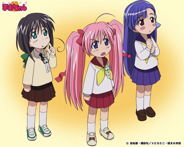 Three pink haired girls school free wallpaper - medium preview image