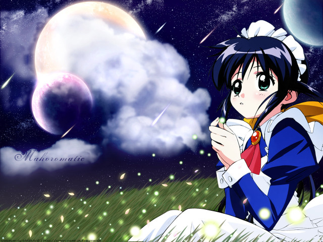 Moon stars anime girl campfire free wallpaper - medium preview image