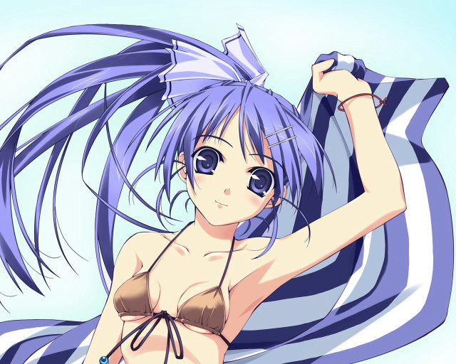 Blue hair anime woman towel free wallpaper - medium preview image