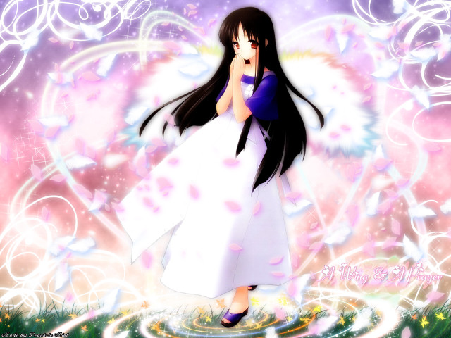 Woman white dress holography anime free wallpaper - medium preview image