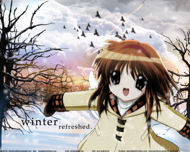 Girl hat scarf snow birds free wallpaper - medium preview image