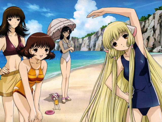 Beach girls umbrella bikini ocean free wallpaper - medium preview image