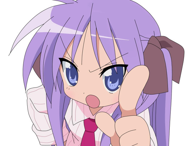 Purple haired girl pointing mouthed free wallpaper - medium preview image