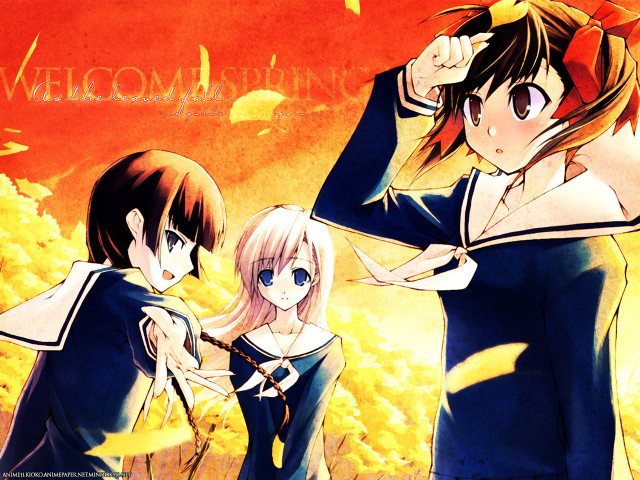 Anime girls fire sunset autumn free wallpaper - medium preview image