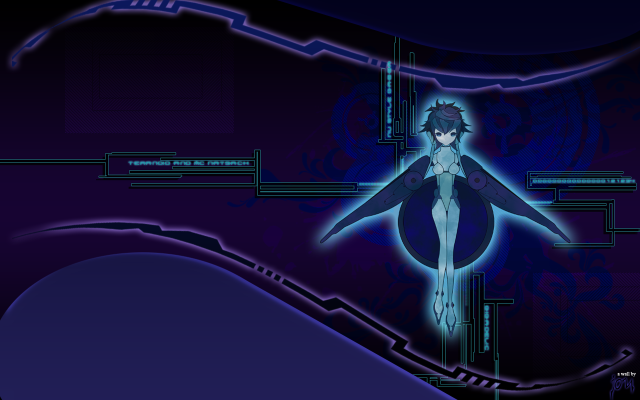 Anime girl blue dress black free wallpaper - medium preview image