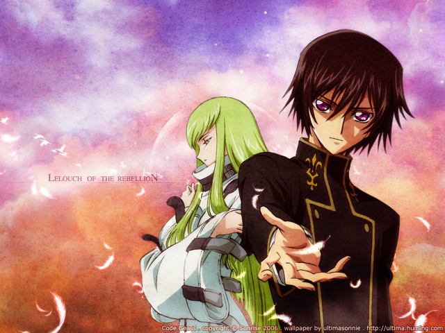 Anime characters purple sky feathers free wallpaper - medium preview image