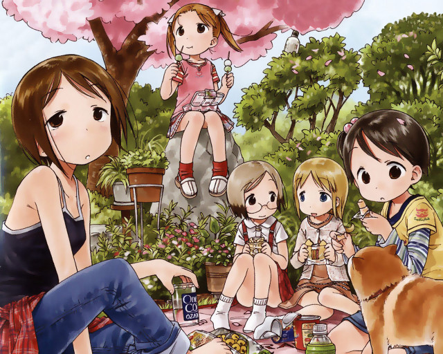 Park picnic girls dog cherry free wallpaper for desktop - medium preview image