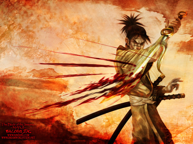 Blood sword autumn samurai flaming free wallpaper - medium preview image