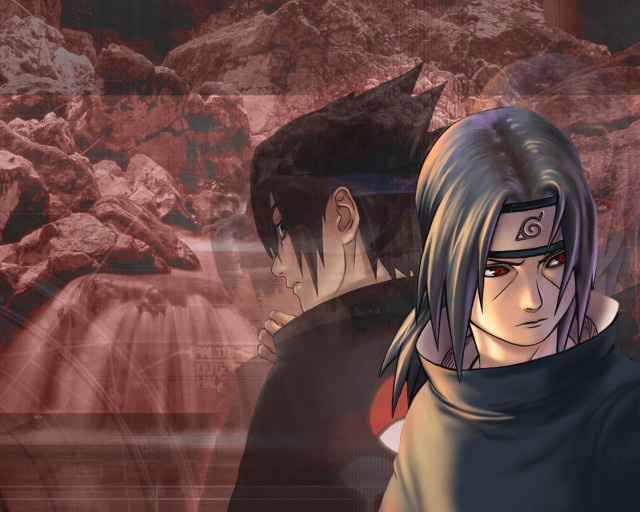 Anime couple waterfall uchiha sasuke free wallpaper - medium preview image