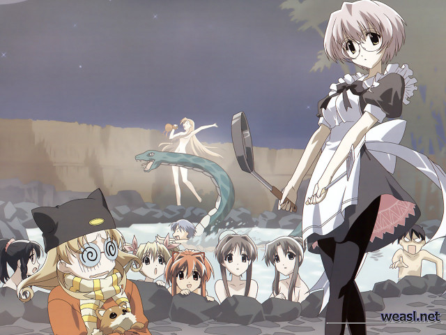 Anime girls pond cat dog free wallpaper - medium preview image