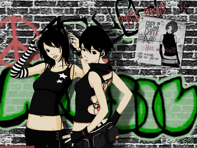 Two girls brick wall graffiti free wallpaper - medium preview image