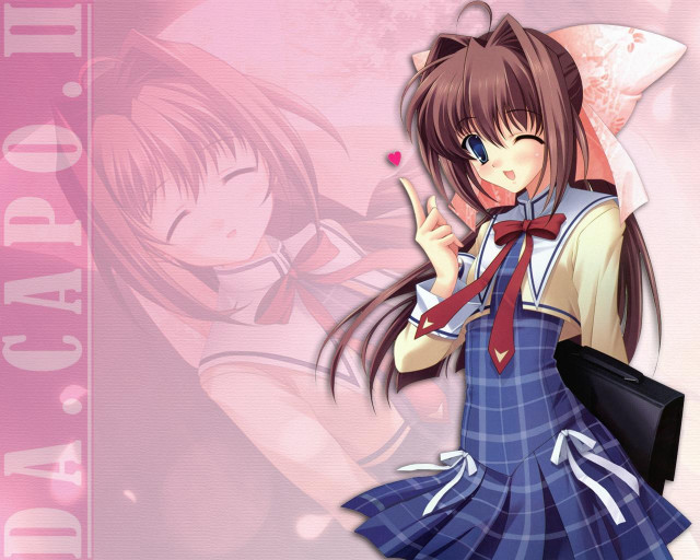 Girl schooluniform blueeyes brownhair pinkbackground free wallpaper - medium preview image