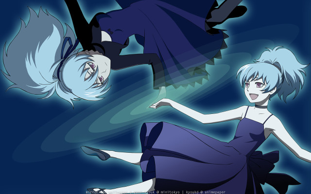 Anime couple blue dresses hologram free wallpaper - medium preview image