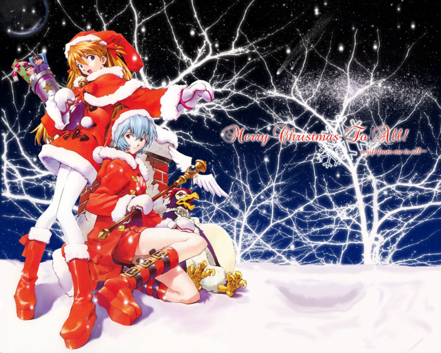 Anime christmas snow forest fireworks free wallpaper - medium preview image