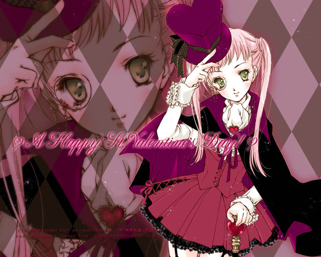Pink hair anime gothic hearts free wallpaper - medium preview image