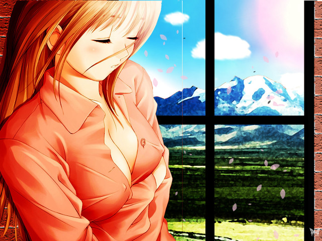 Woman window mountain sky clouds free wallpaper - medium preview image