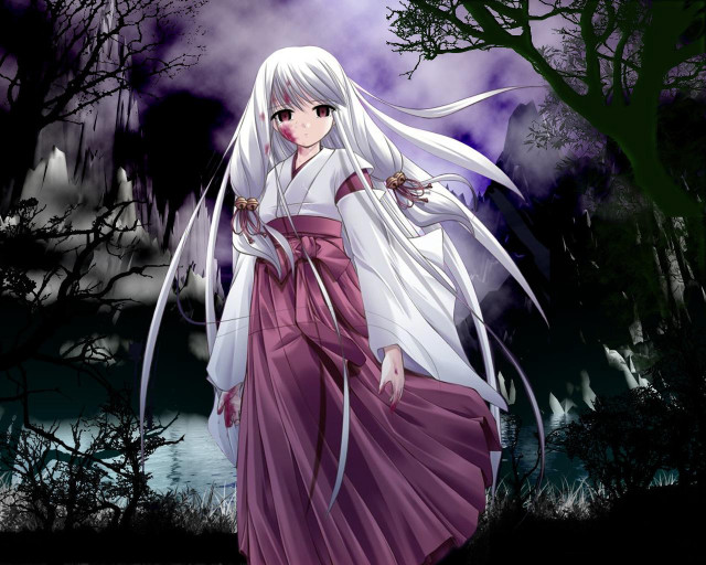 Moonlit forest miko anime blood free wallpaper - medium preview image