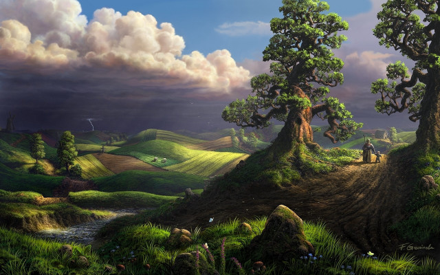 Man standing tree stump green free wallpaper - medium preview image
