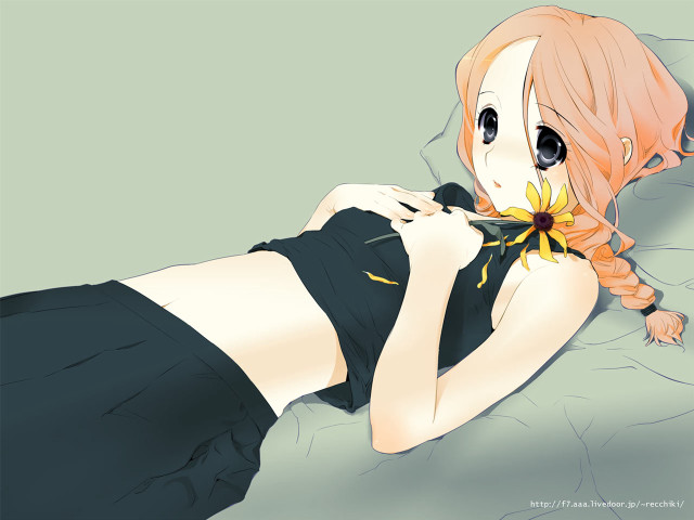 Girl flower braid laying anime free wallpaper - medium preview image