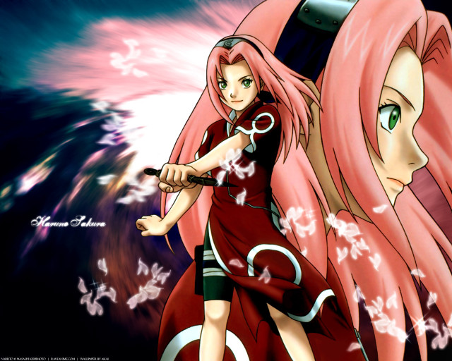 Pink haired girl man swords free wallpaper - medium preview image