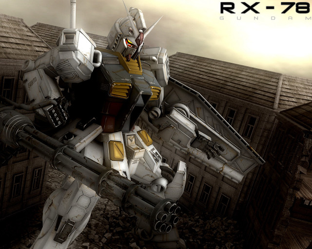 Robot building gun city retro free wallpaper - medium preview image
