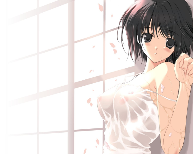 Black haired woman anime blush free wallpaper - medium preview image